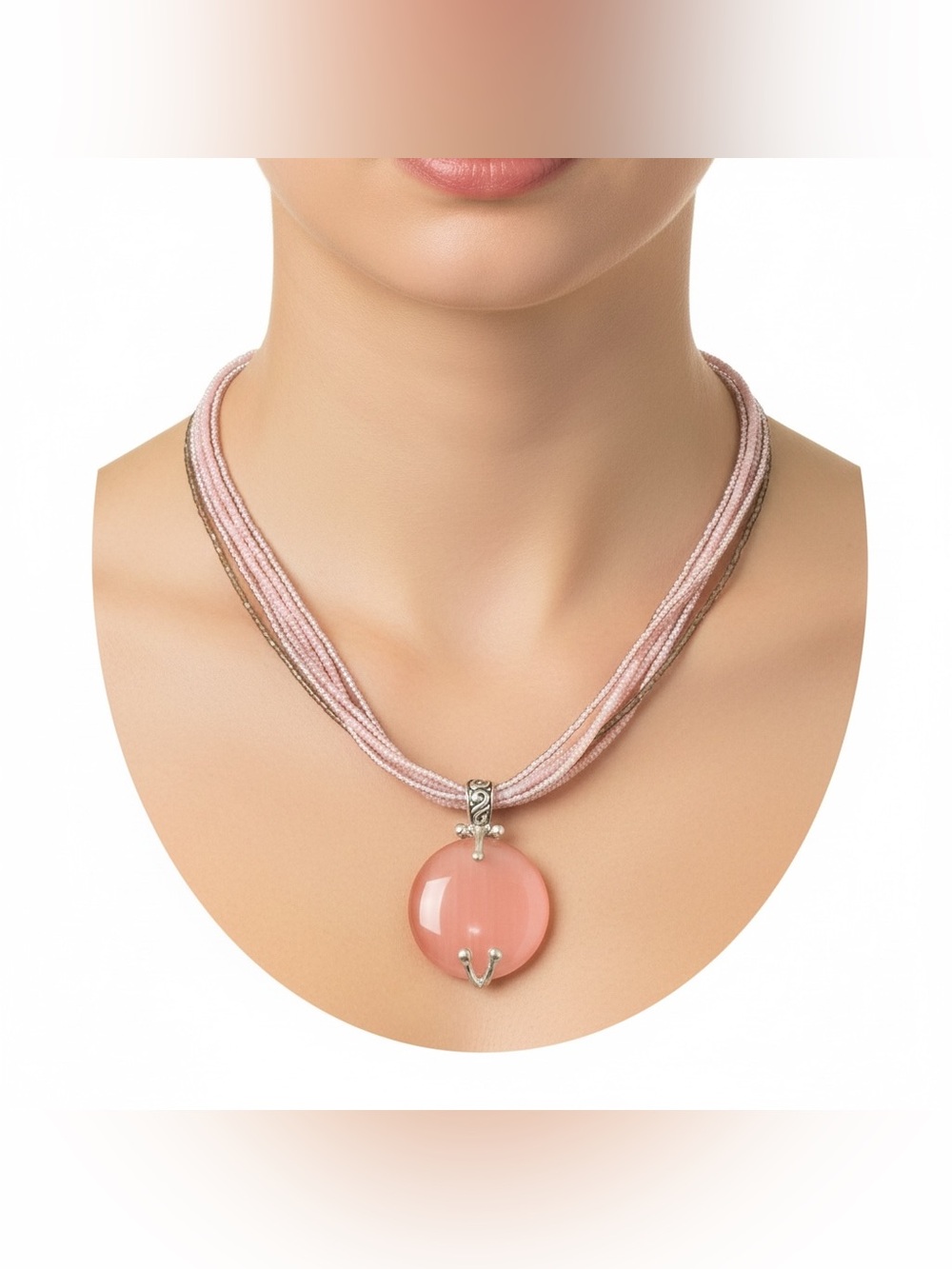 Vintage Premier Designs Pink Cat’s Eye Glass Beaded Statement Pendant Necklace